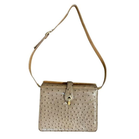 Cape Cobra Handbags - cape cobra vintage beige brown genuine ostrich leather crossbody bag